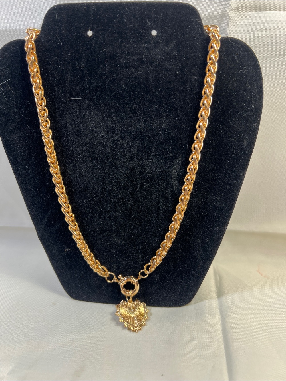 Gold Heart Pendant Rope Chain Necklace - Women Jewelry